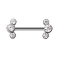 Diamond nipple bar titanium 14G internally threaded 14mm 16 mm 3 CZ stones 1 piece