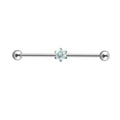 Piercing industriale opale con fiore bianco trasparente e piercing al bilanciere opale blu titanio 14G