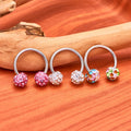 Anello a ferro di cavallo per setto con cristalli rosa chiaro e colorati, barbell circolare in titanio