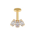 Vertical helix stud with three clear cz stones in gold and silver titanium stud earring 16G