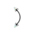 Piercing de sobrancelha pontiaguda com barra curva de titânio opala branco azul roxo