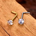 Borchia da naso a forma di L con anello da naso in oro e argento calibro 20 con diamante in titanio
