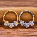 Anello con setto floreale in oro 16G e titanio argento con anelli da naso con pietre CZ daith piercing