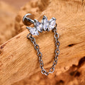 Platte piercingketting met heldere cz titanium labret stud 16G