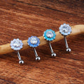 Grazioso piercing verticale a forma di fiore per labret con pietre opali e trasparenti CZ, simpatico e unico bilanciere curvo in titanio 16G