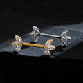 Piercing per capezzolo in oro con tre pietre di diamante cz trasparenti su ogni lato, piercing per ombelico in titanio