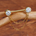 Nippelring mit Kette 14g mit Diamanten Gold und Silber Titan 1 Stück