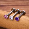 Labret næse-stud med en pink eller lilla cz sten 16G 18G titanium