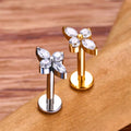 Titan-Ohrstecker mit flacher Rückseite und CZ-Steinen, Gold-Silber-16G-Ohrstecker, Nasenstecker