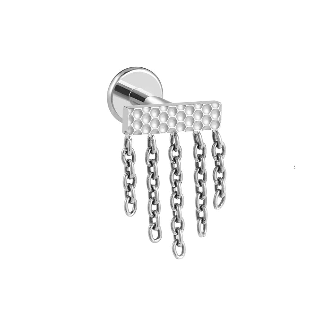 Floating helix piercing in silver and gold with five chains titanium e ...