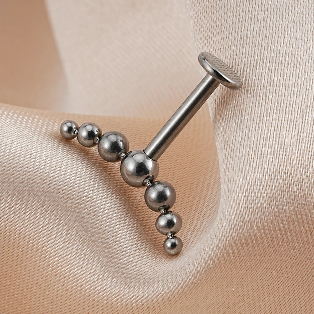 Vertical helix piercing with seven beads dainty and classy titanium stud earring 16G