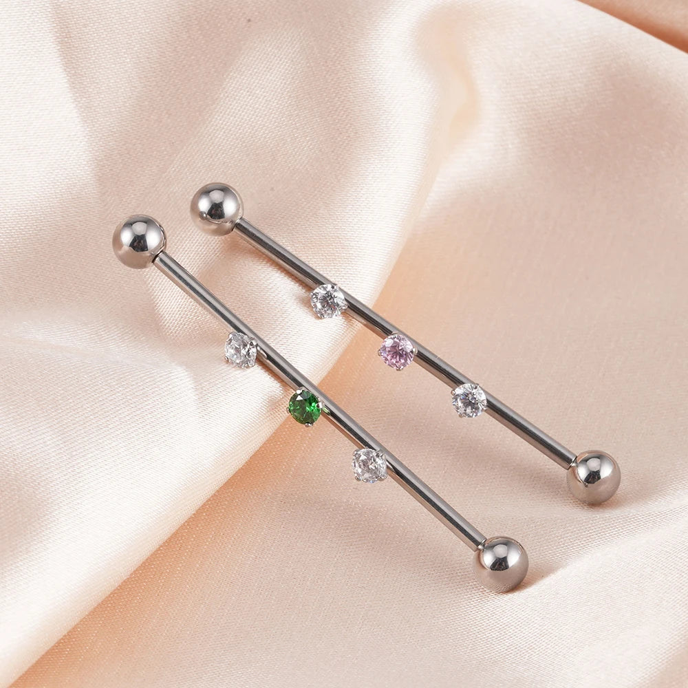 Mignon piercing industriel titane 14G féminin industriel barbell piercing argent avec cz 36mm 38mm
