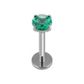 Labret-stift med en grön cz-sten, invändigt gängad, tillverkad av titan 18G 16G