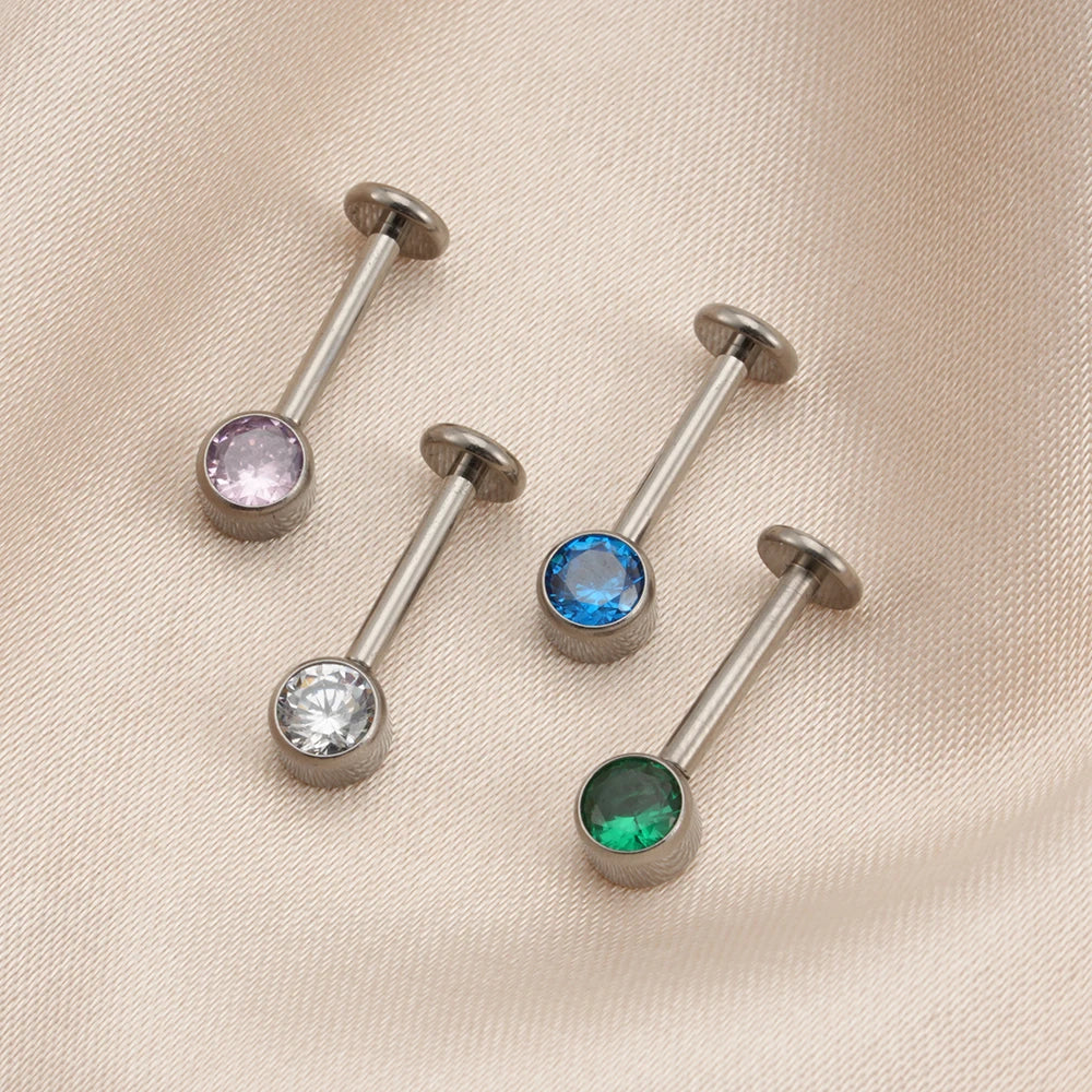 Vertical helix earring stud with clear pink blue or green stones titanium dangle earring 16G