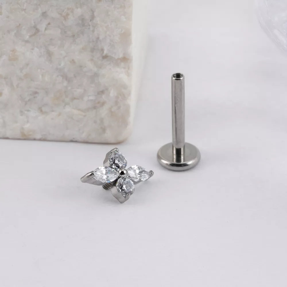 Perno posteriore piatto in titanio con pietre CZ orecchino a bottone in oro argento 16G