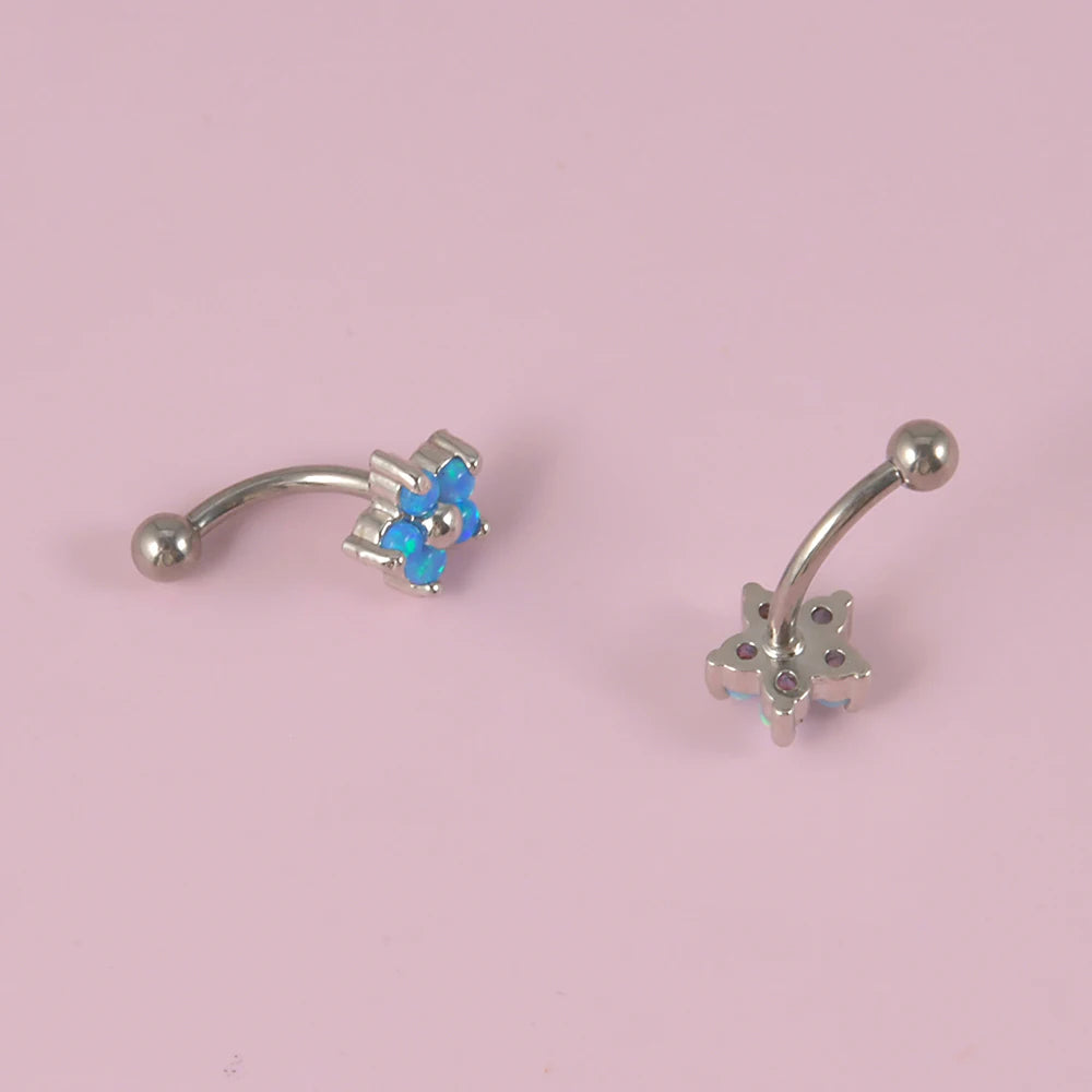 Opal vertical labret jewelry white blue opal titanium curved barbell rook piercing