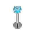 Labret stud with a blue cz stone internally threaded small and simple titanium 16G 18G