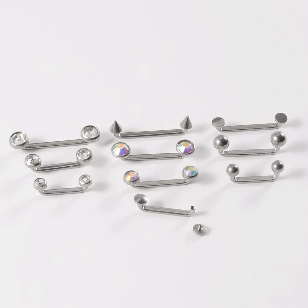 Surface piercing barbell met spikes 14G titanium oppervlaktestaaf 90 graden platte onderkant