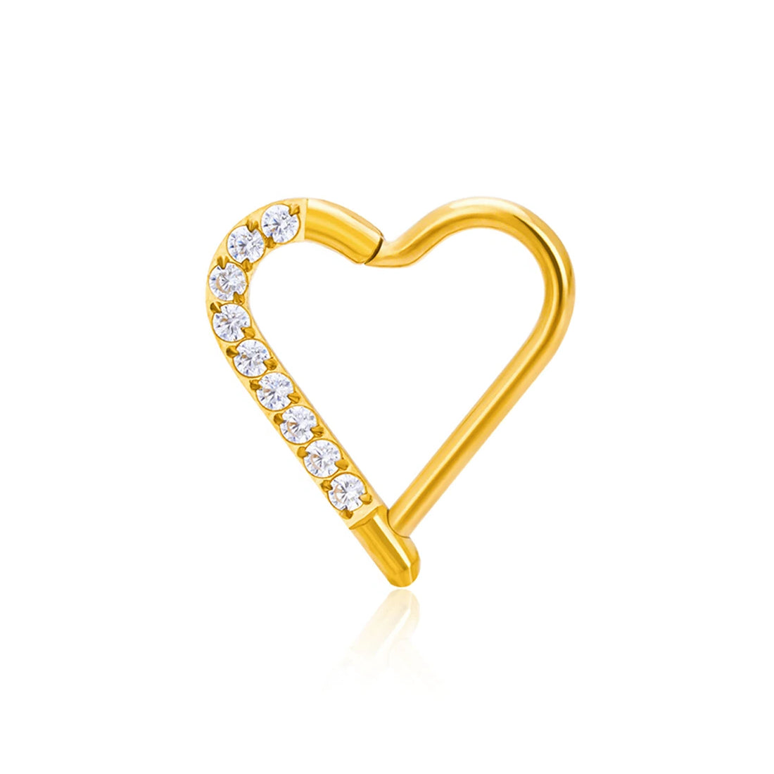 Anello Daith con piercing al cuore in oro e argento in titanio 16G con clicker a segmento incernierato con pietre CZ