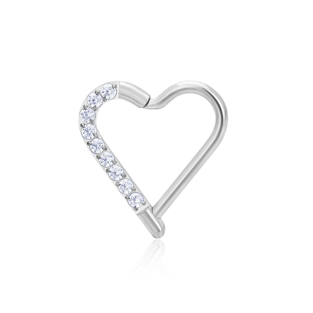 Daith corazón piercing anillo daith de oro y plata titanio 16G con piedras CZ clicker de segmento con bisagras