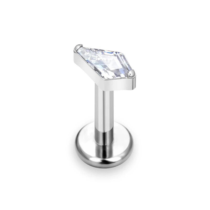 Diamond ashley piercing with a kite shape stone clear ashley piercing titanium lip piercing