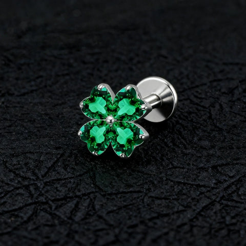Four leaf clover nose stud with green clear pink leaves four leaf clover earing