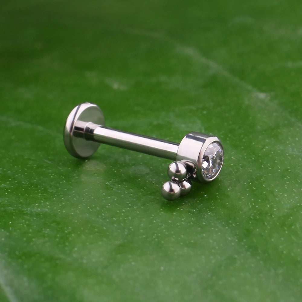 Doorzichtige medusa piercing met 3 dots titanium lip stud neus stud oorsteker met heldere diamant zirkonia
