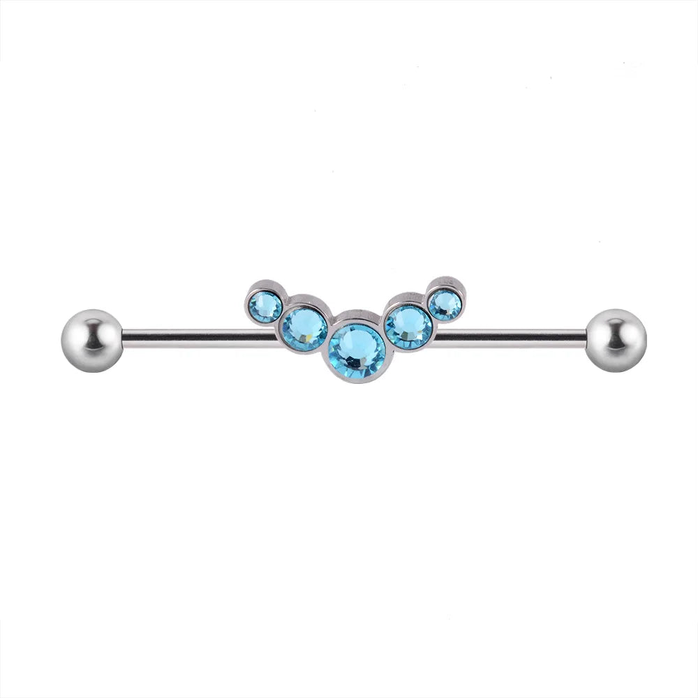 Cool industrial piercing jewelry with 5 stones titanium industrial barbell 14G 36mm