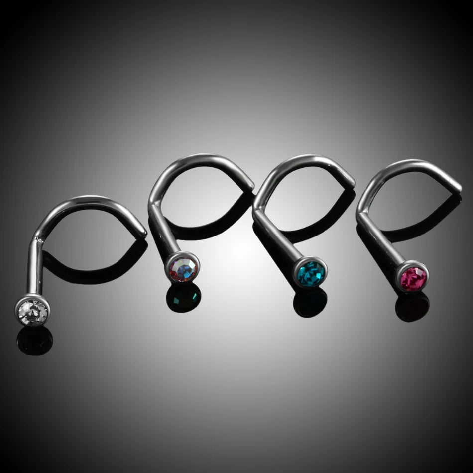 Corkscrew nose piercing with colorful cz stones made of titanium