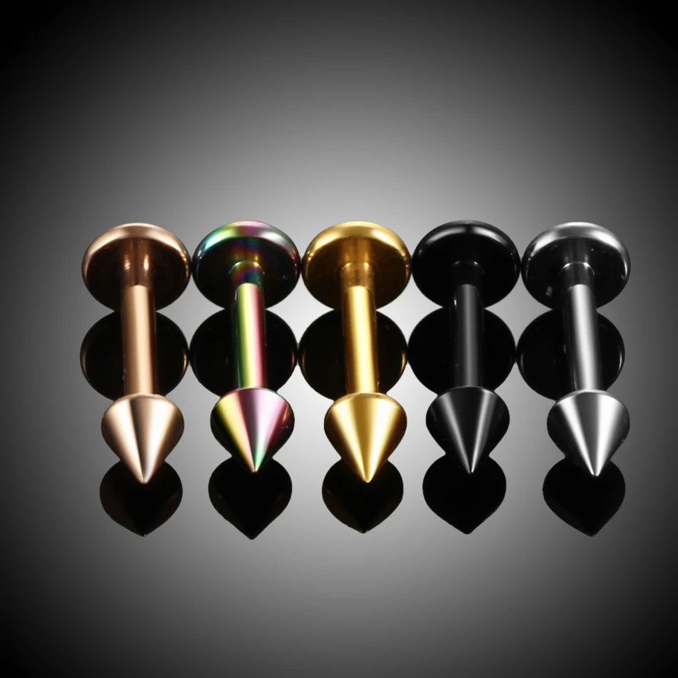 Schlangenbiss-Labret-Piercing aus Titan mit Spike-Labret-Stecker, 16G schwarzer Stecker