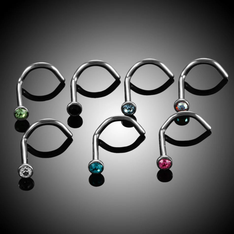 Corkscrew nose piercing with colorful cz stones made of titanium