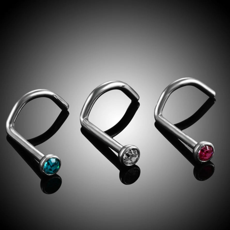 Corkscrew nose piercing with colorful cz stones made of titanium