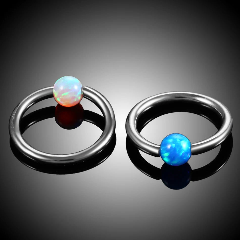 Opal-Septumring 16G mit weiß-blau-rotem Opal, rundem Perlenring, 8 mm Nasenpiercing