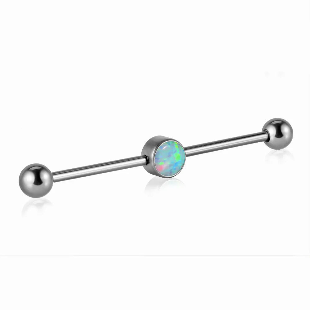 Opal industrial piercing titanium opal industrial barbell 14G 38mm white opal black opal
