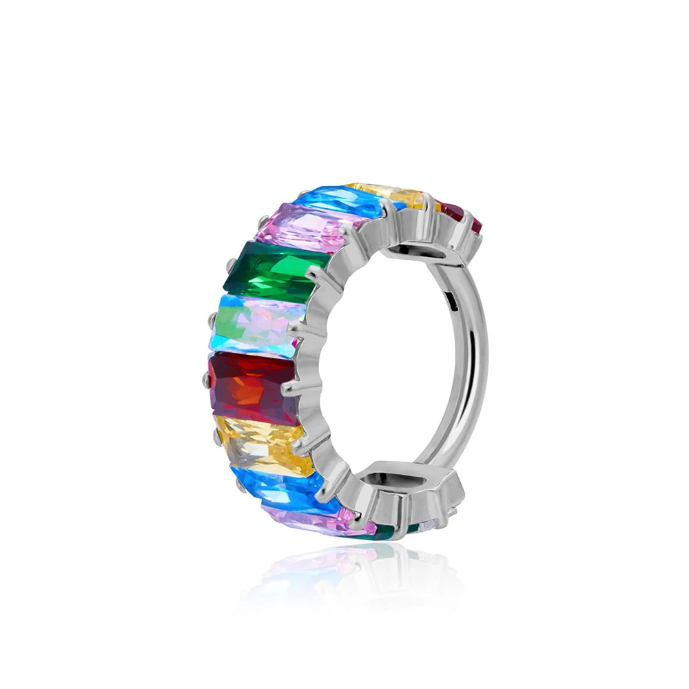Helix piercing hoop with colorful diamonds cute and pretty titanium earring nose ring