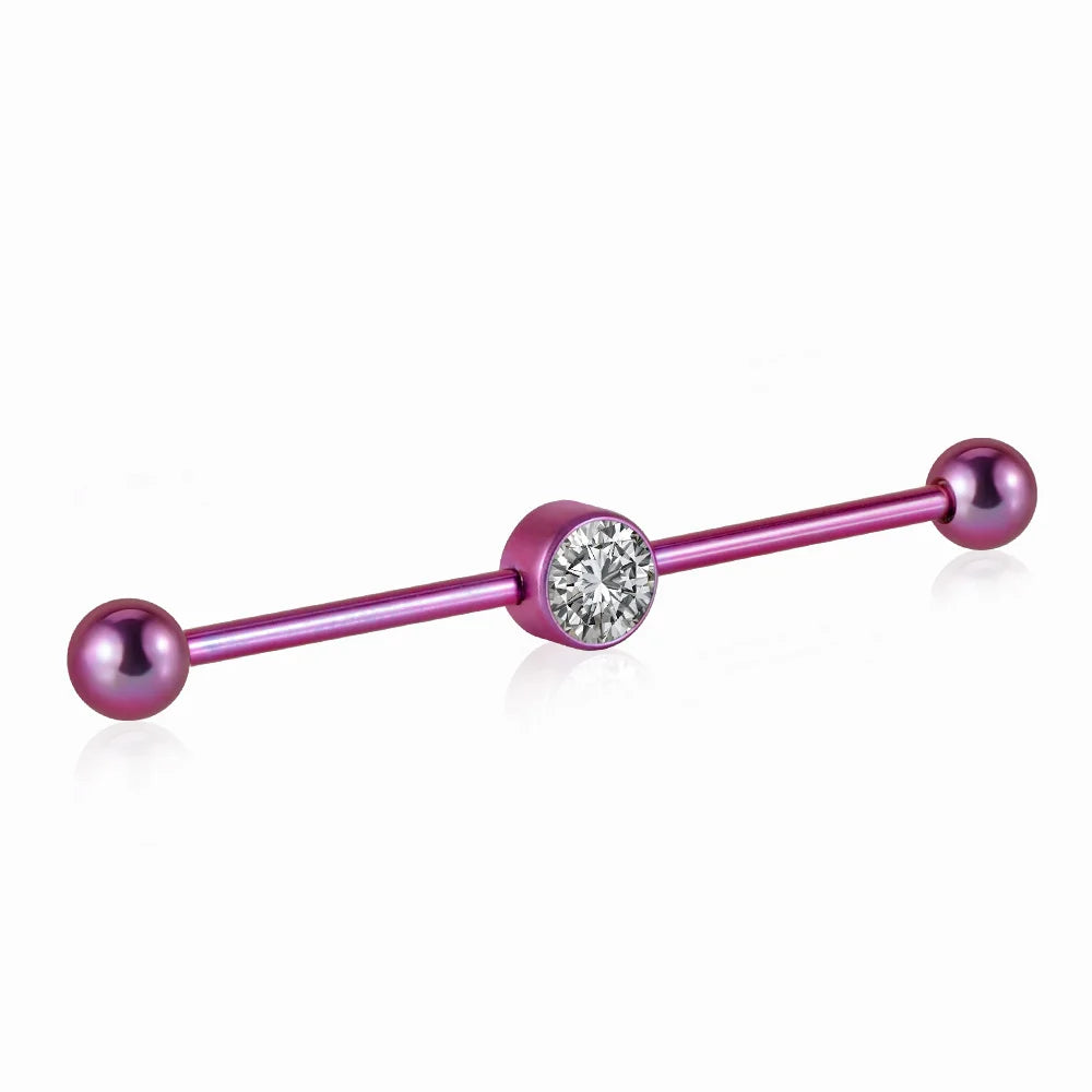 Cooles Industriepiercing mit klarem Diamant-Titan-Industriebarbell, 14G, 38 mm, rosa, grün, blau, Silber