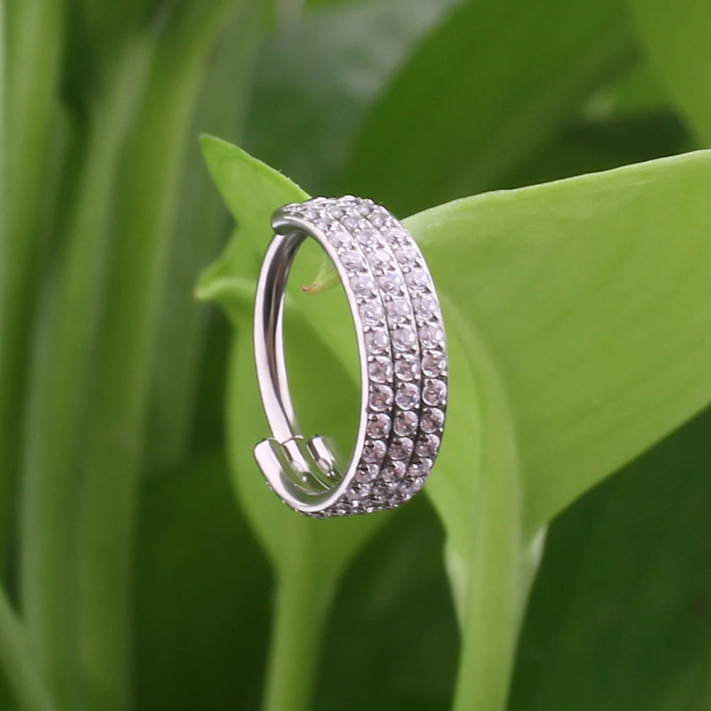 Thick conch hoop chunky conch ring with three layers of diamonds titanium 16G