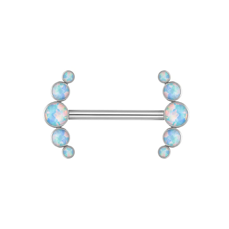 Long nipple piercing bar 14G titanium with opal 14mm 16mm internally-threaded 1 piece