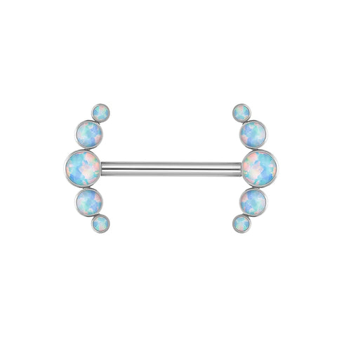 Long nipple piercing bar 14G titanium with opal 14mm 16mm internally-threaded 1 piece