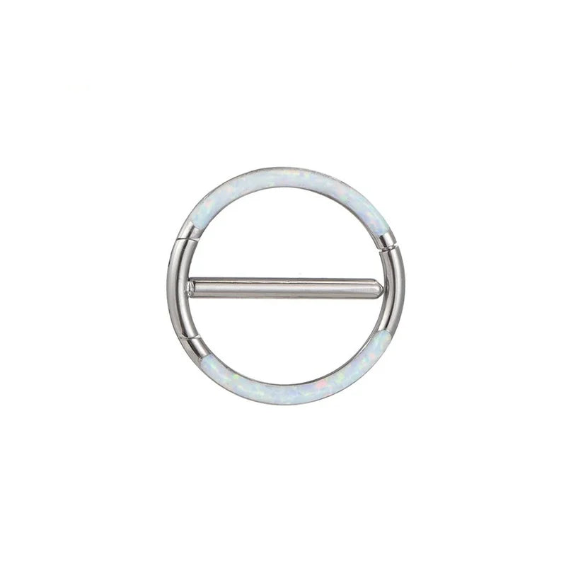 Opal nipple rings straight piercing bars titanium clicker 14G 14mm 1 piece