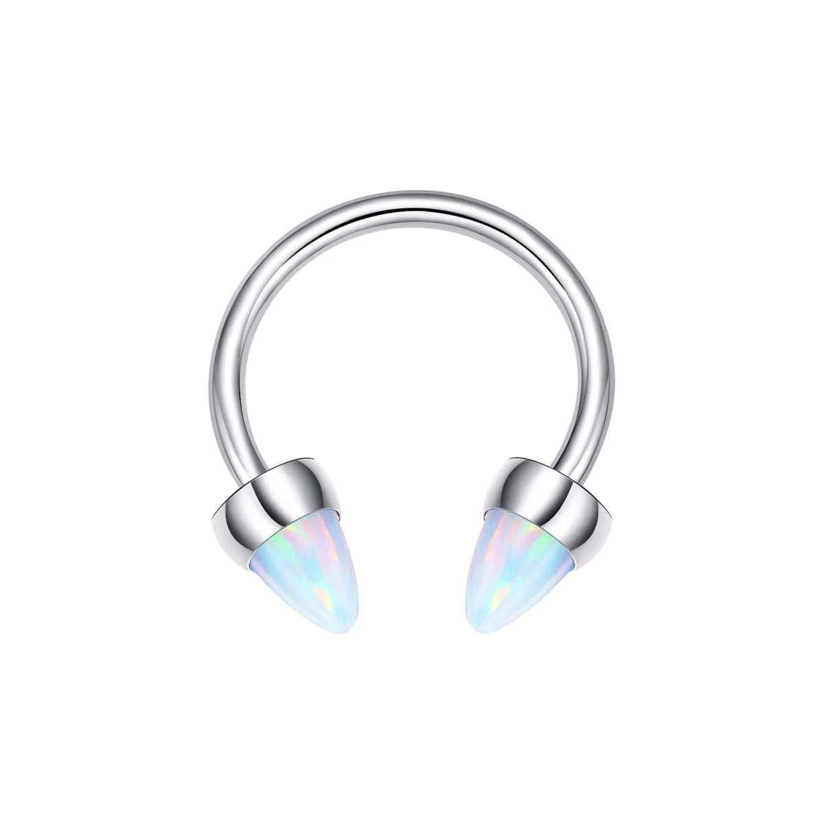 Opal nose hoop with spikes titanium septum ring horseshoe barbell 16G blue opal white opal purple opal