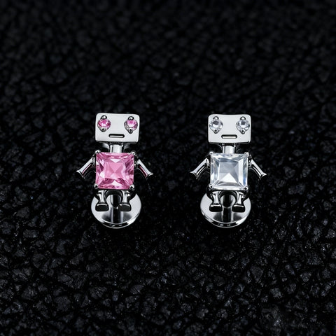 Robot stud earring in pink blue silver gold cute nose stud