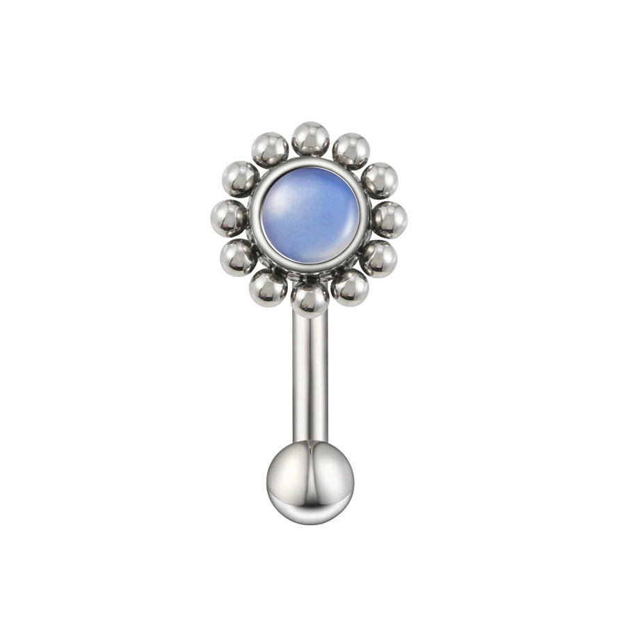 Rook piercing stud with natural gemstones titanium 16G flower rook earring curved barbell