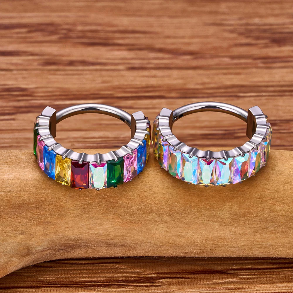 Cerceau de perçage hélix avec diamants colorés, jolie et jolie boucle d'oreille en titane, anneau de nez