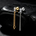 Chain stud earring with clear diamond cz double chain earrings for two holes