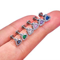 Heart nose piercing stud with clear pink red blue diamond cz stones