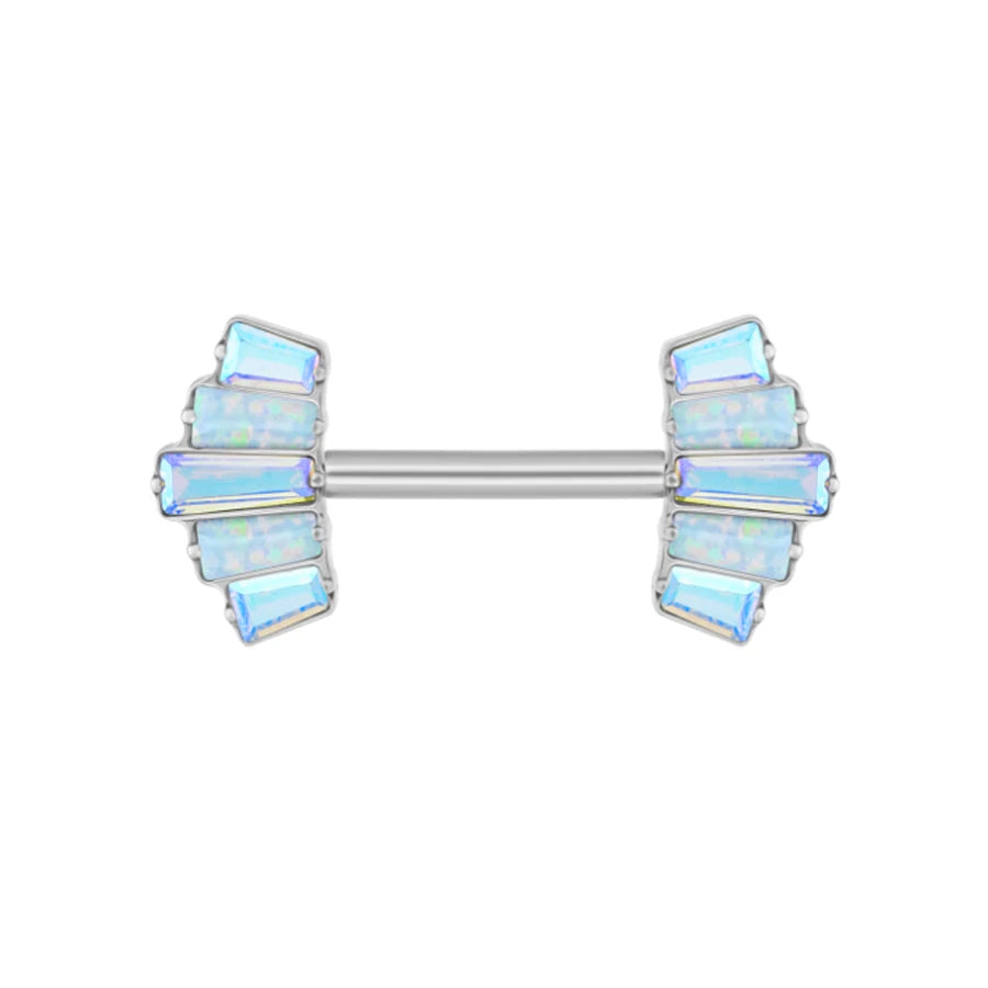 14g nipple bar titanium threadless push pin with opal with 5 baguette CZ stones 1 piece