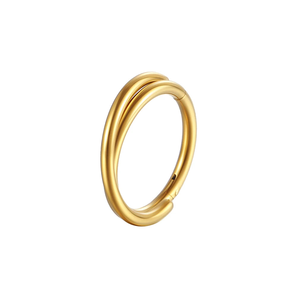 Doppelter Muschel-Ohrring, 16 g, 12 mm Muschel-Reifen, äußerer Muschelring, Titan, Gold, Silber, 8 mm, 10 mm, gedrehter Ring