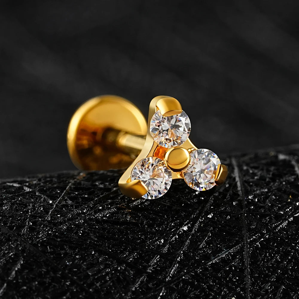 Labret with three dots in multiple sizes with clear cz stones titanium super tiny stud