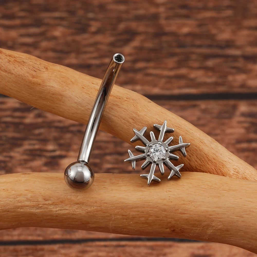 Rook piercing barbell with a snowflake curved barbell rook piercing gold silver titanium 16G